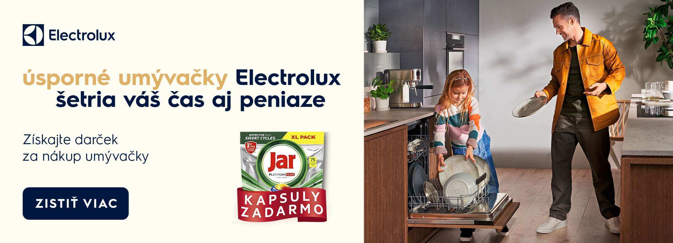Electrolux Kúpte si umývačku riadu a získajte kapsule Jar