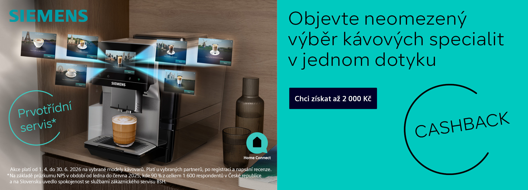 Siemens cashback až 2 000 Kč zpět při koupi kávovaru