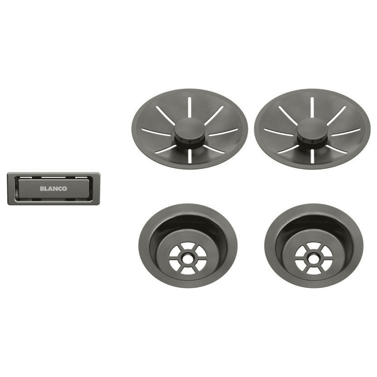 Odtoková sada InFino s přepadem C-overflow, satin dark steel pro dva dřezy - 206901