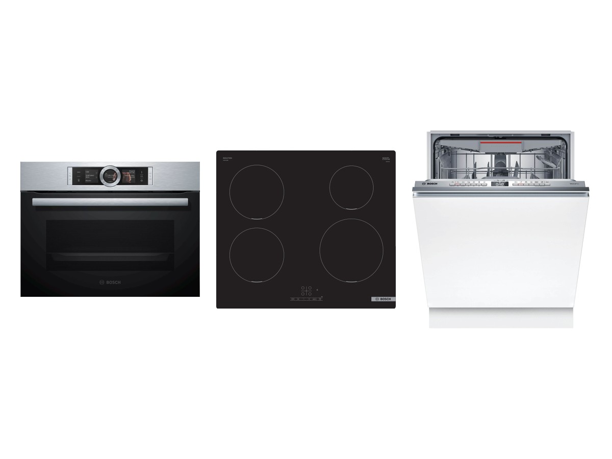 Set Bosch trouba CSG656BS2 + Bosch varná deska PUE611BB5E + Bosch myčka SMV4EVX08E