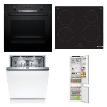 Bosch Set Bosch trouba HBA514BB3 + Bosch varná deska PUE611BB5E + Bosch myčka SMV6ZDX16E + Bosch chladnička KIN96VFD0