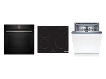 Bosch Set Bosch trouba HBG7742B1 + Bosch varná deska PUE611BB5E + Bosch myčka SMV4HVX14E