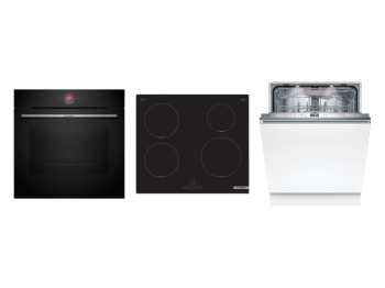 Bosch Set Bosch trouba HBG7742B1 + Bosch varná deska PUE611BB5E + Bosch myčka SMV6ZDX16E
