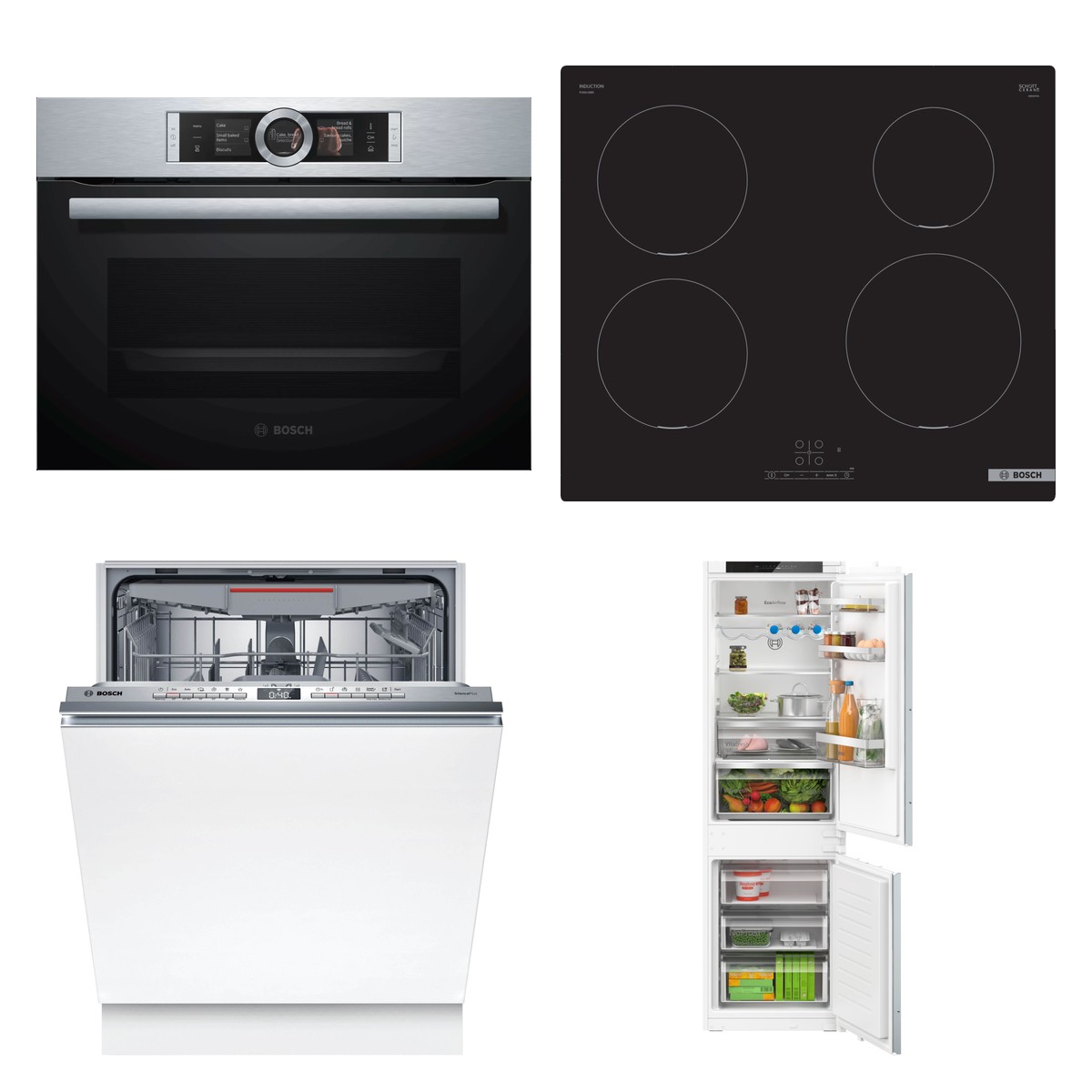 Set Bosch trouba CSG656BS2 + Bosch varná deska PUE611BB5E + Bosch myčka SMV4EVX08E + Bosch chladnička KIN86VSE0