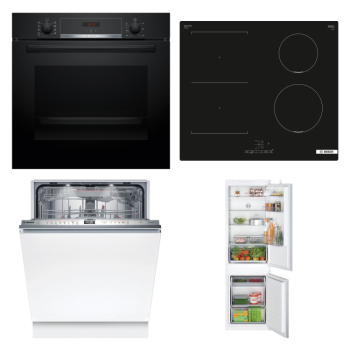 Bosch Set Bosch trouba HBA514BB3 + Bosch varná deska PVS611BB6E + Bosch myčka SMV6ZDX16E + Bosch chladnička KIV86NSE0