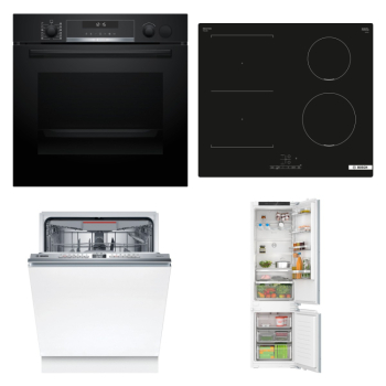 Bosch Set Bosch trouba HRG578BB7 + Bosch varná deska PVS611BB6E + Bosch myčka SBH4ECX10E + Bosch chladnička KIN96VFD0