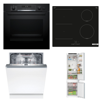Bosch Set Bosch trouba HRG578BB7 + Bosch varná deska PVS611BB6E + Bosch myčka SMV6ZDX16E + Bosch chladnička KIN96VFD0