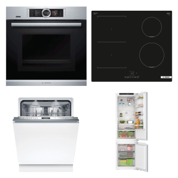 Bosch Set Bosch trouba HNG6764S6 + Bosch varná deska PVS611BB6E + Bosch myčka SMV6ECX20E + Bosch chladnička KIN96VFD0