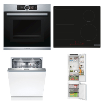 Bosch Set Bosch trouba HNG6764S1 + Bosch varná deska PIX631HC1E + Bosch myčka SMV6ECX20E + Bosch chladnička KIN96VFD0