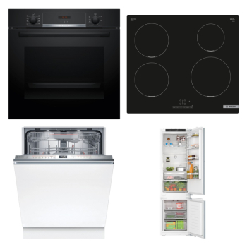 Bosch Set Bosch trouba HBA534EB3 + Bosch varná deska PIE611BB5E + Bosch myčka SMV6ZDX16E + Bosch chladnička KIN96VFD0