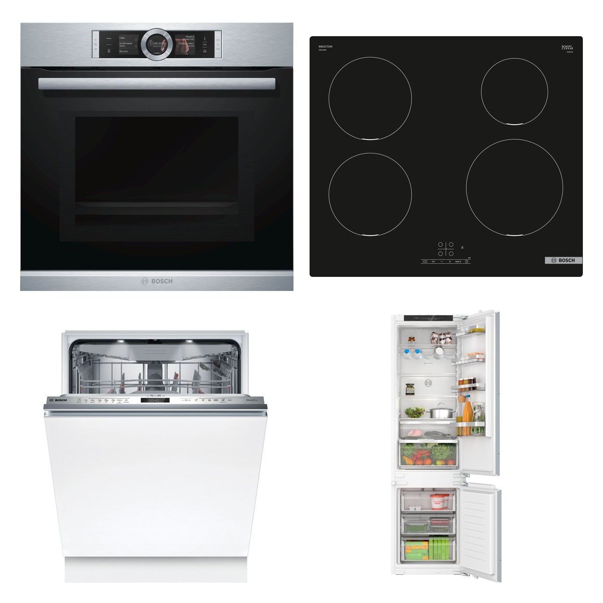 Set Bosch trouba HNG6764S1 + varná deska PIE611BB5E + myčka SMV6ECX20E + chladnička KIN96VFD0