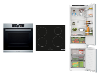 Bosch Set Bosch trouba HSG656XS1 + varná deska PIE611BB5E + chladnička KIN96VFD0