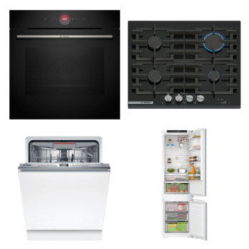Bosch Set Bosch trouba HBG7742B1 + varná deska PRP6A6H40 + myčka SBH4ECX10E + chladnička KIN96VFD0