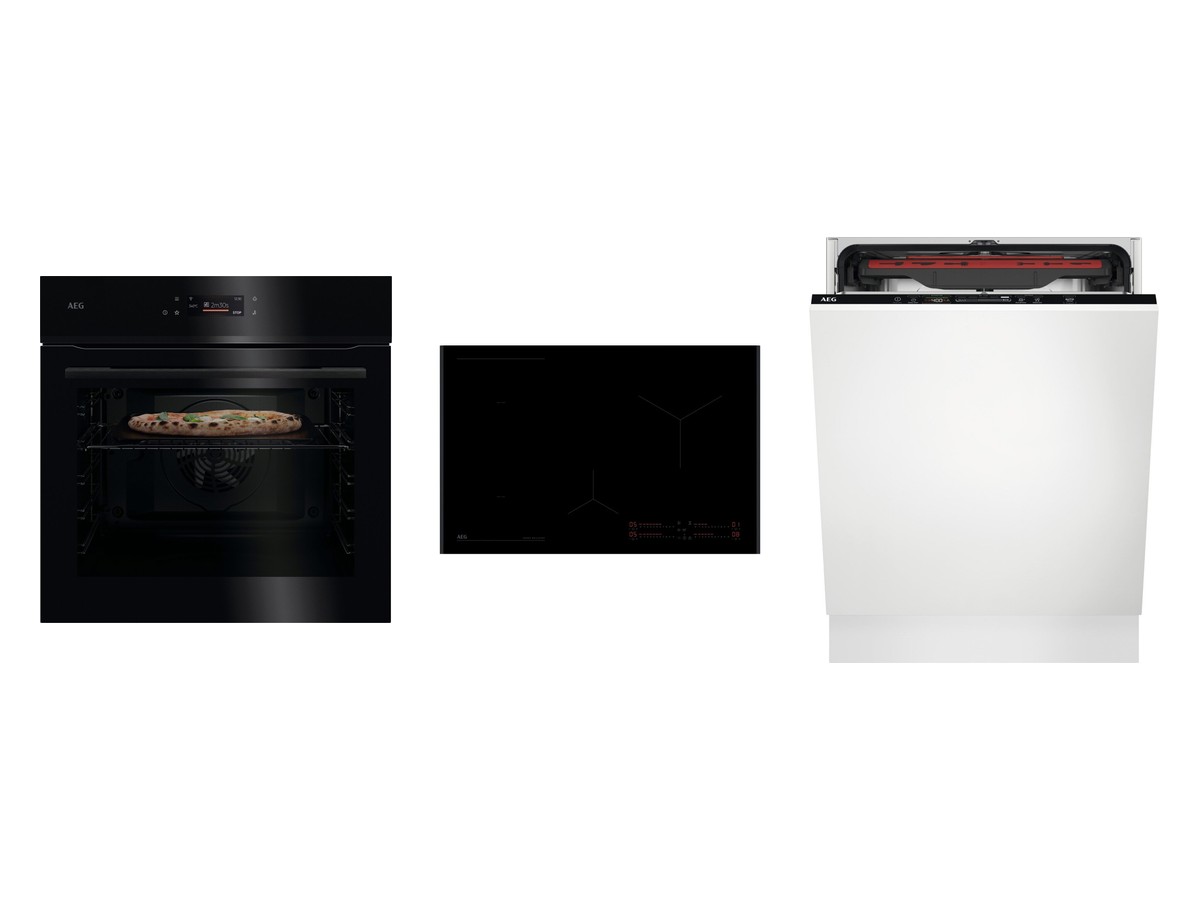 Set AEG trouba NBX7P63KSB + varná deska NII84B30AB + myčka FSB64907Z
