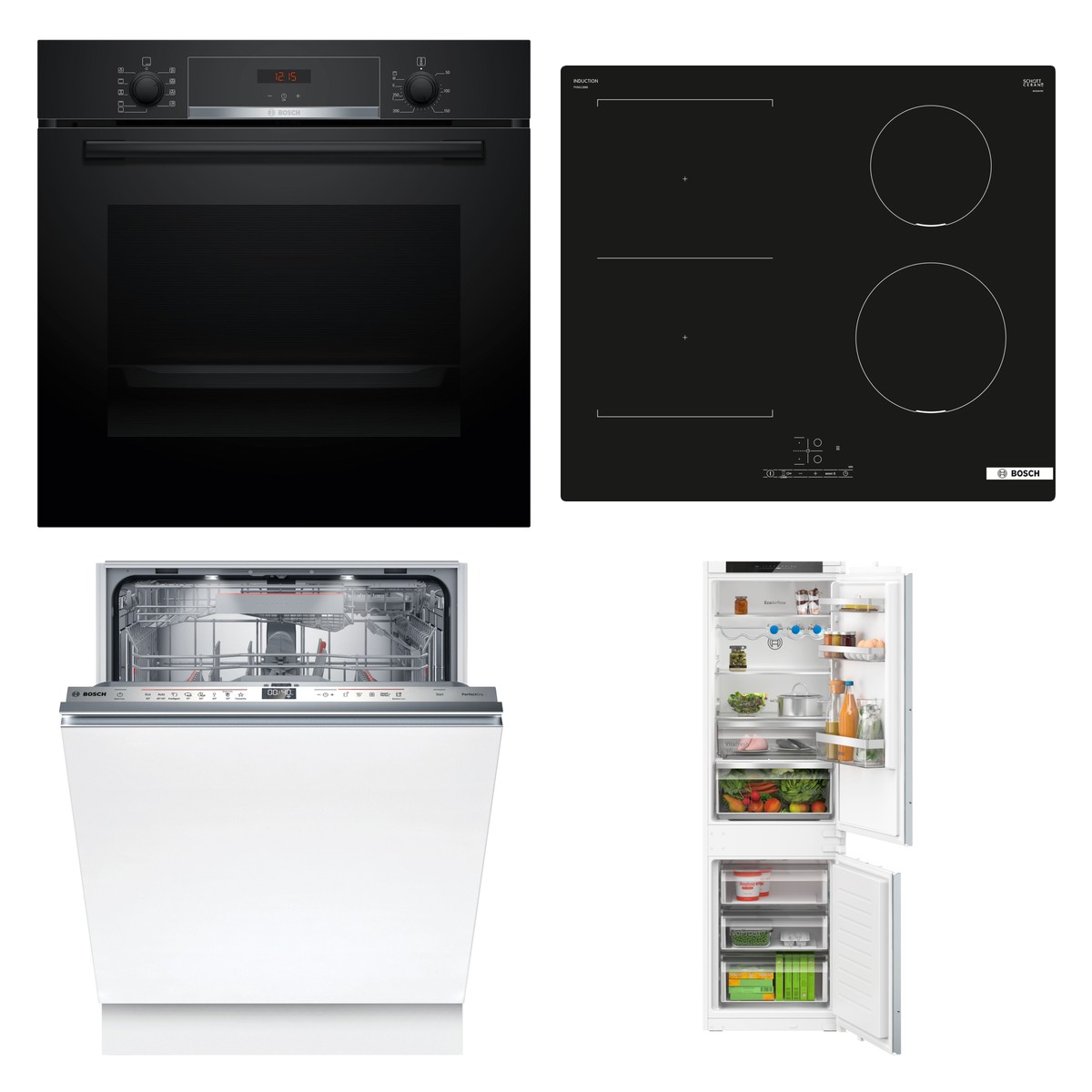 Set Bosch trouba HBA514BB3 + varná deska PVS611BB6E + myčka SMV6ZDX16E + chladnička KIN86VSE0