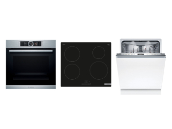 Bosch Set Bosch trouba HSG656XS1 + Bosch varná deska PUE611BB5D + Bosch myčka SMV6ZCX25E