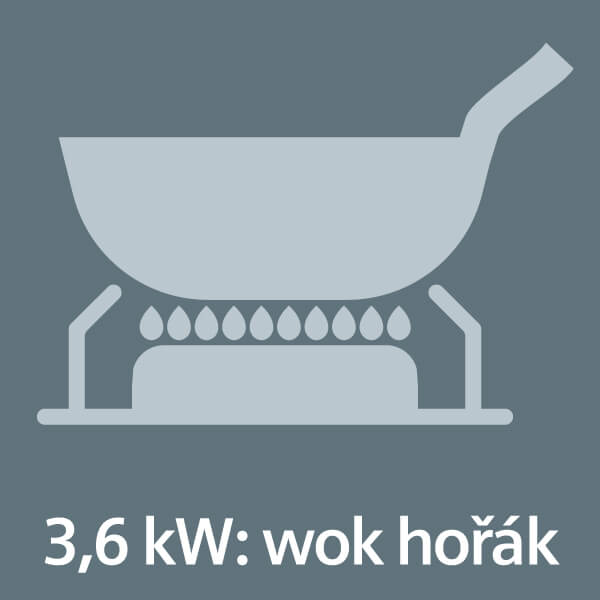 Rychlé vaření s přesnou distribucí tepla: Wok hořák o výkonu 3,6 kW.